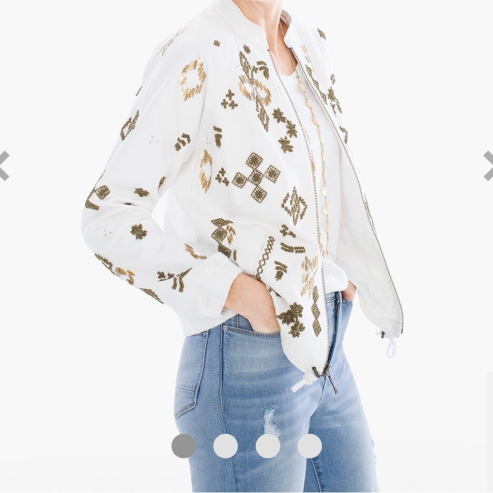 Chico’s embellished bomber jacket white with zipper opening size 2 ( large /12)